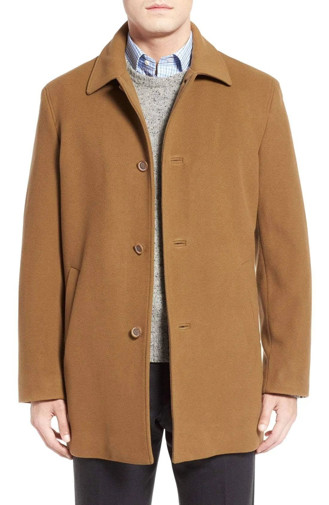 Mens 3-button Cashmere Wool Topcoat In Camel J572