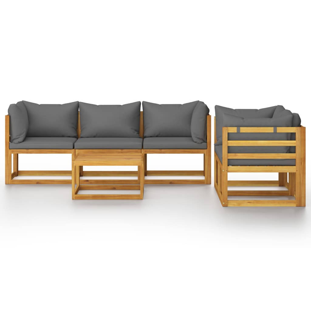 6 Piece Patio Lounge Set with Cushions Acacia Wood Outdoor Sectional Set M57487