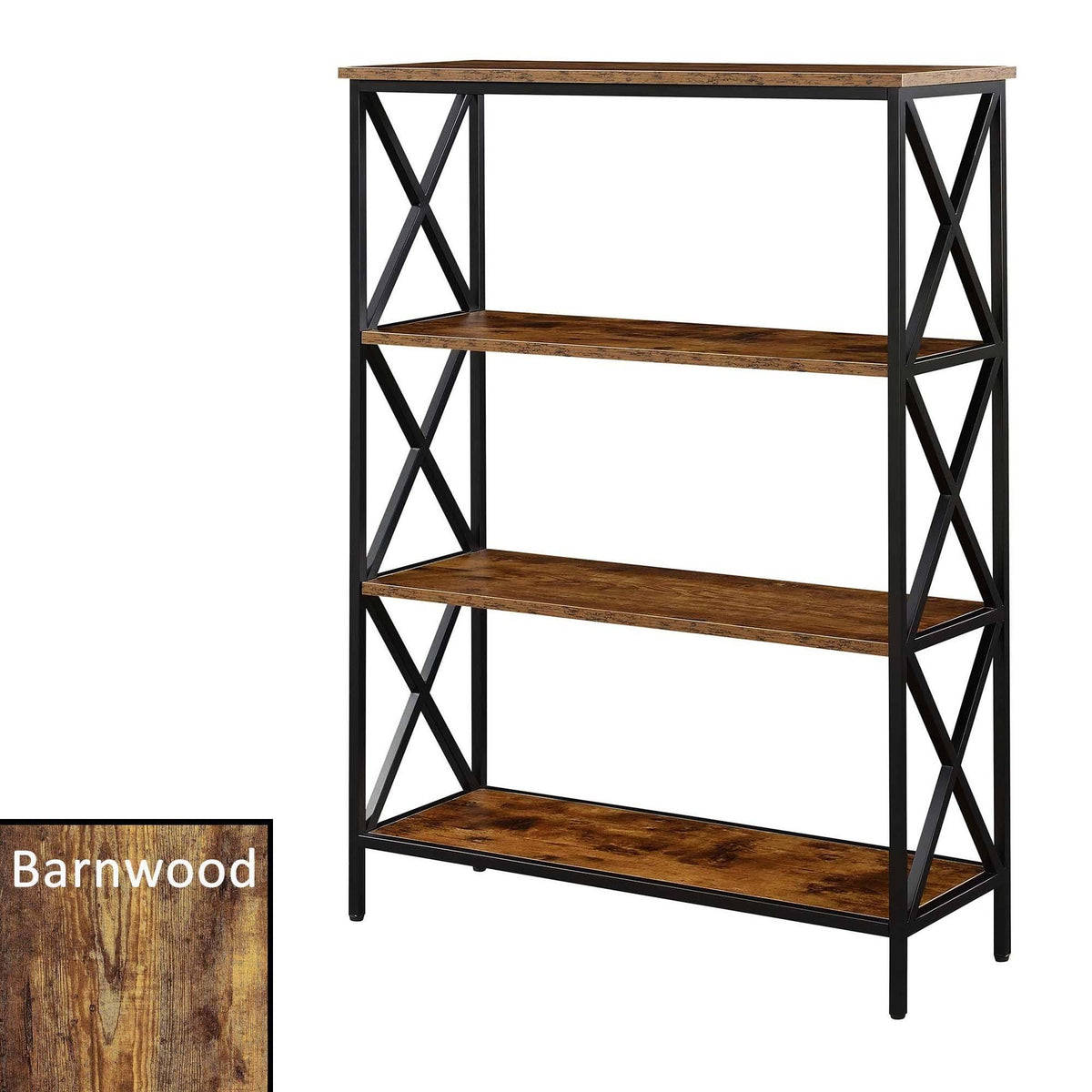 Metal and Wood 4-Shelf Bookcase Grey O6753