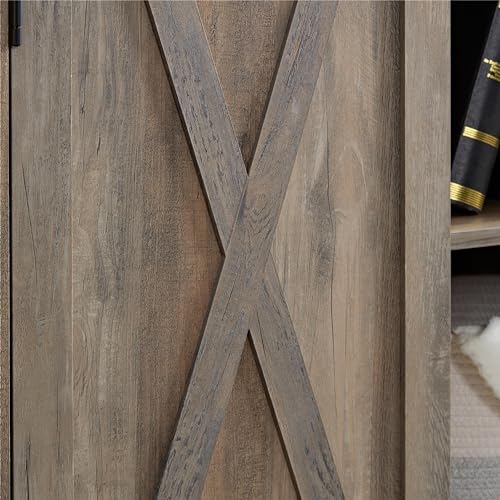 Gray Wash Tall Storage Cabinet with Doors and Open Shelves L88090