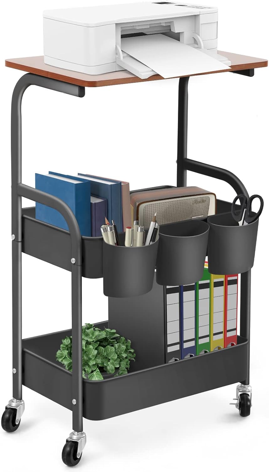 White 3-Tier Rolling Printer Stand with Storage H24752