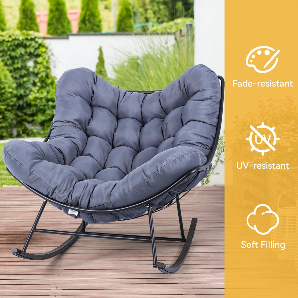 Extra-large Gray Cushioned Papasan Rocking Chair G721