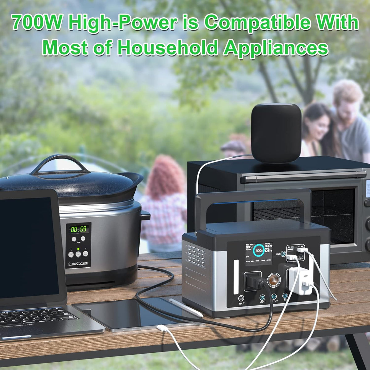 Portable Power Station, 240Wh LiFePO4 Battery, 200W Pure Sine Wave AC Outlet O698