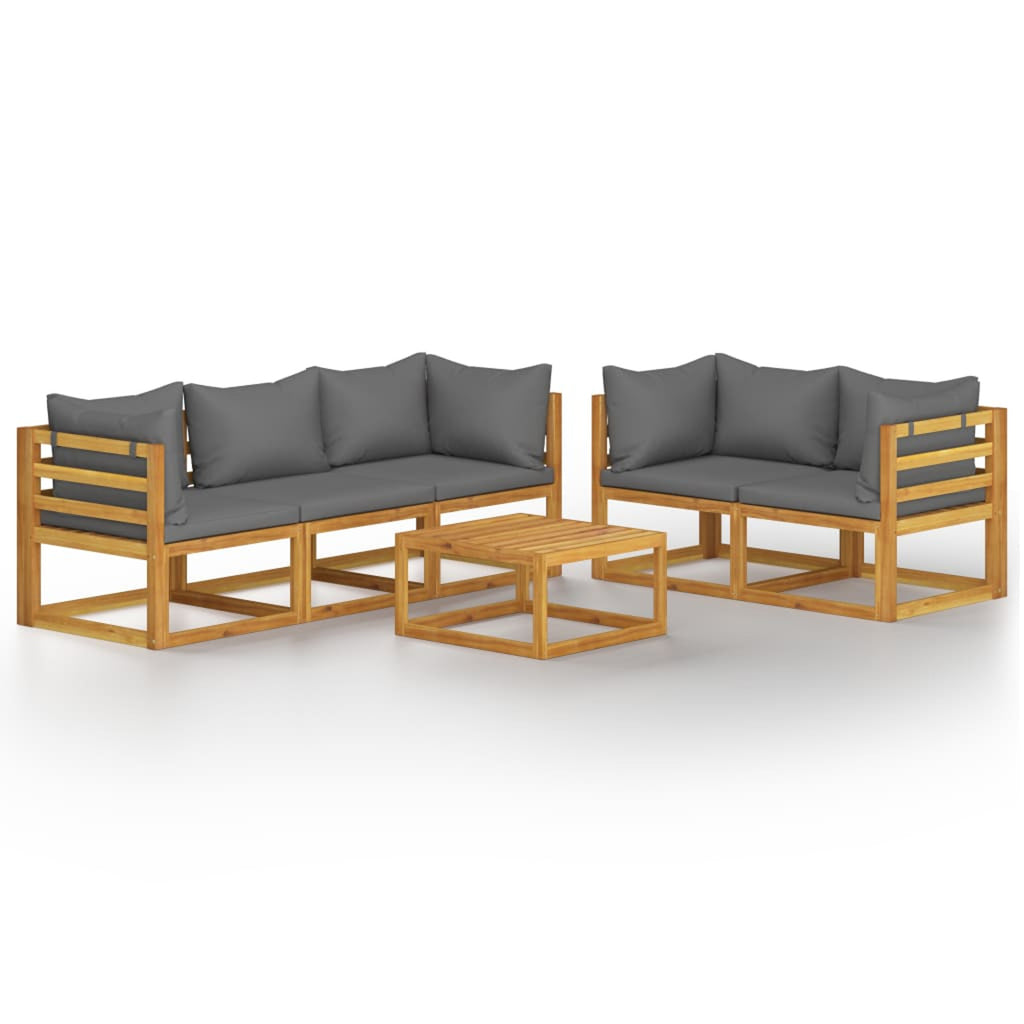 6 Piece Patio Lounge Set with Cushions Acacia Wood Outdoor Sectional Set M57487