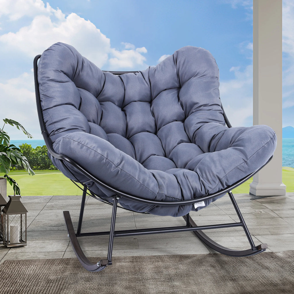 Extra-large Gray Cushioned Papasan Rocking Chair G721
