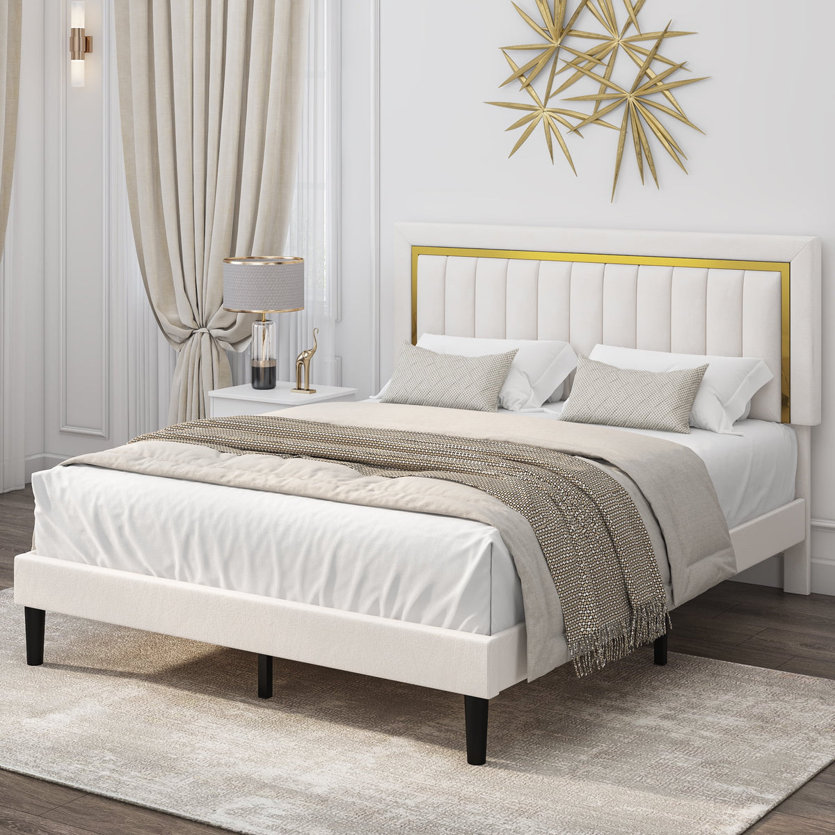 Queen Velvet Tufted Upholstered Platform Bed Frame B347