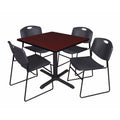 Mahogany Square Breakroom Table & 4 Black Stack Chairs A43674