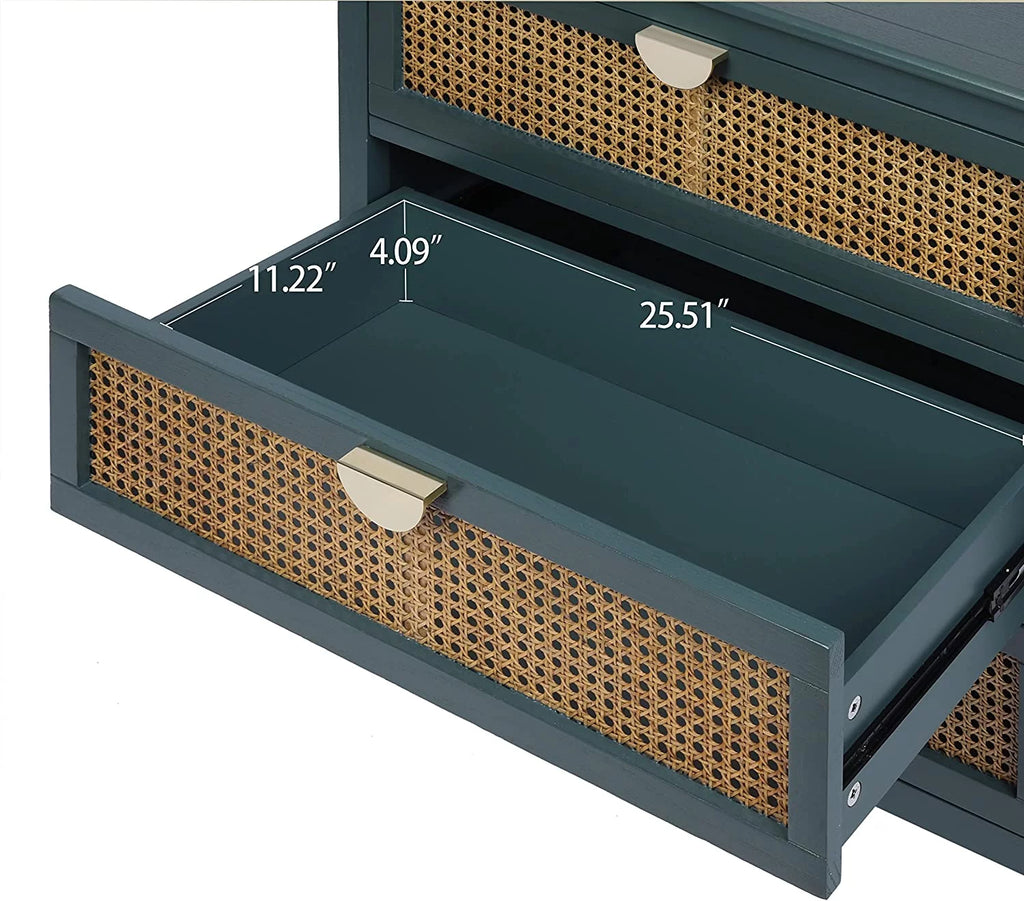 3 Drawer Rattan Dresser with Golden Metal Handles G895590