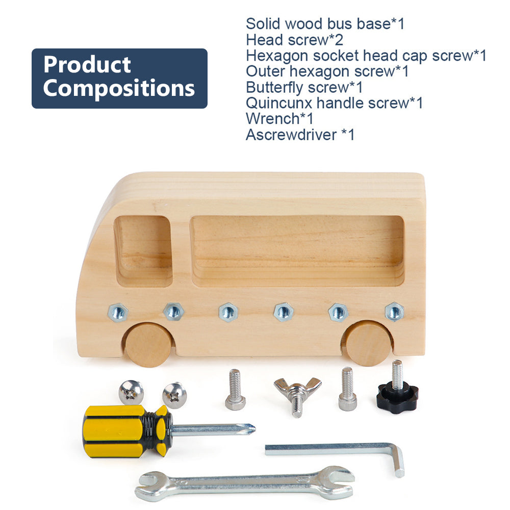 Montessori Screw Driver Board Wooden Busy Bus Sensory Toy Z425151