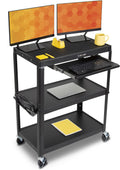 Large AV Cart with Retractable Keyboard Tray Height Adjustable Utility Cart Black 34in x 18in x 42in X872