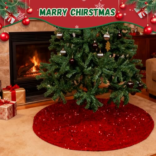 48 Inch Red Sequin Christmas Tree Skirt T4566