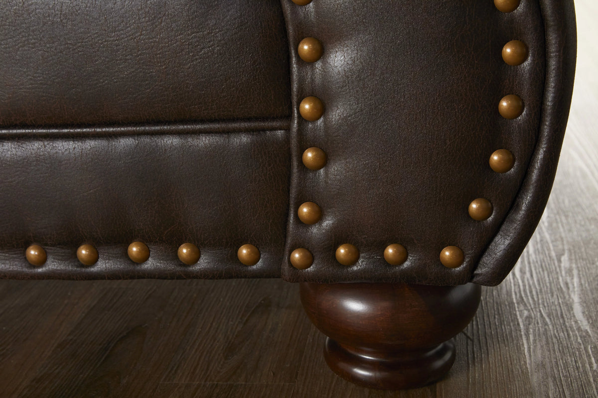 Espresso Faux Leather Sofa and Loveseat Set J58389