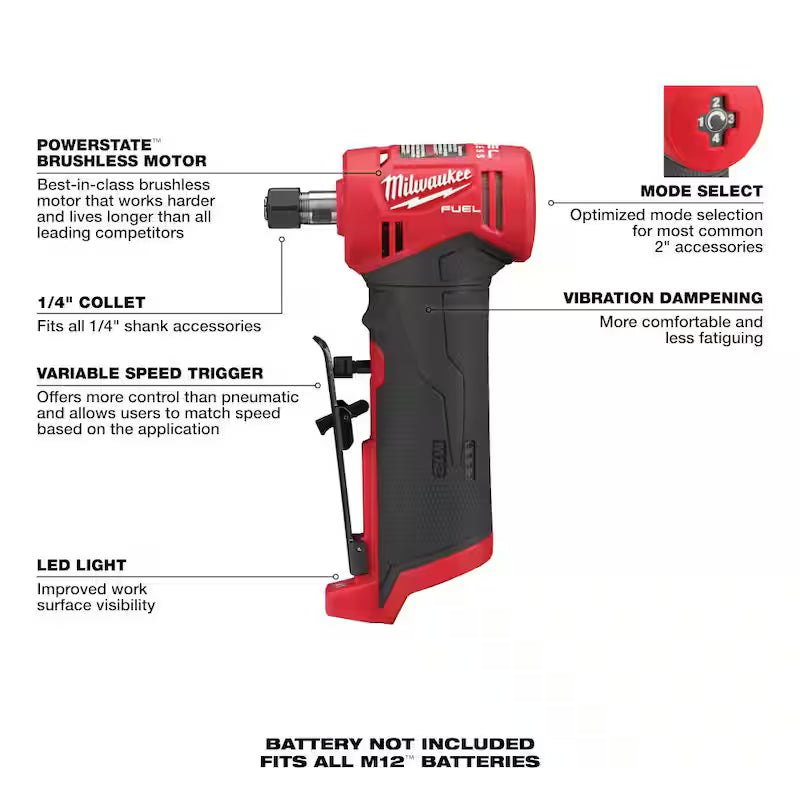 12V Lithium-Ion Brushless Cordless 1/4 in. Right Angle Die Grinder X337
