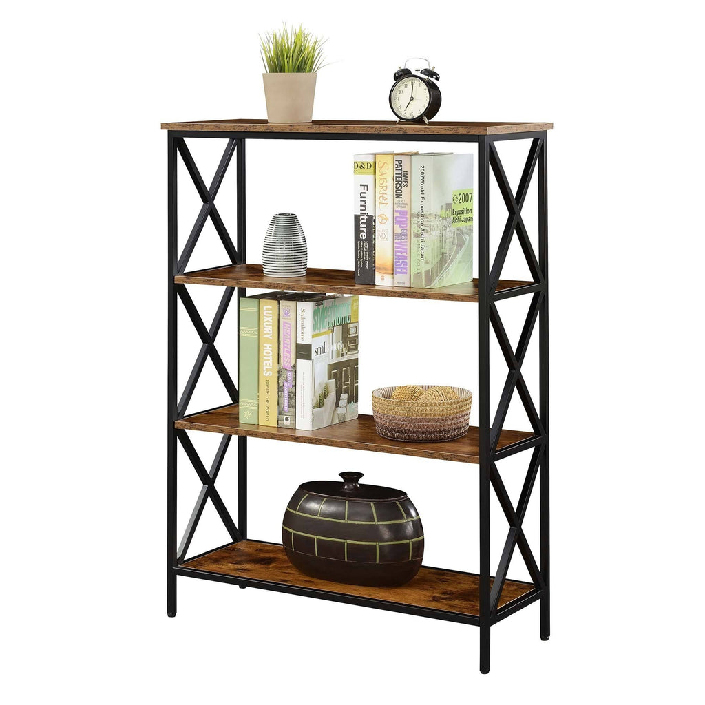 Metal and Wood 4-Shelf Bookcase Grey O6753