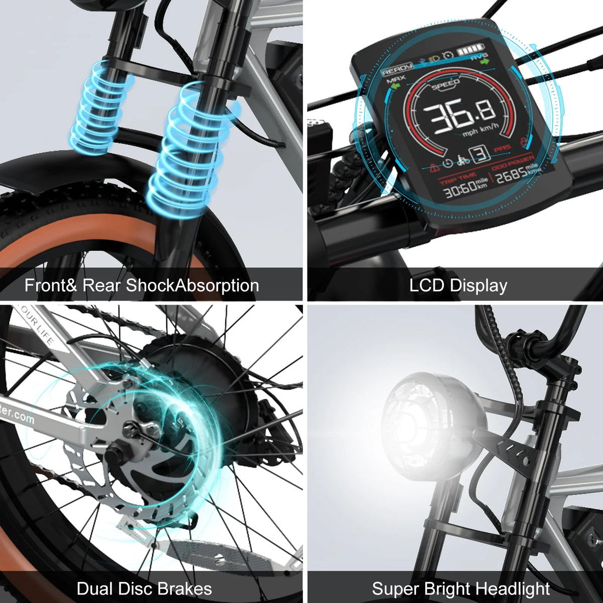 Black 20" 4.0 Fat Tire Electric Bike with 48V 15Ah Battery O426586