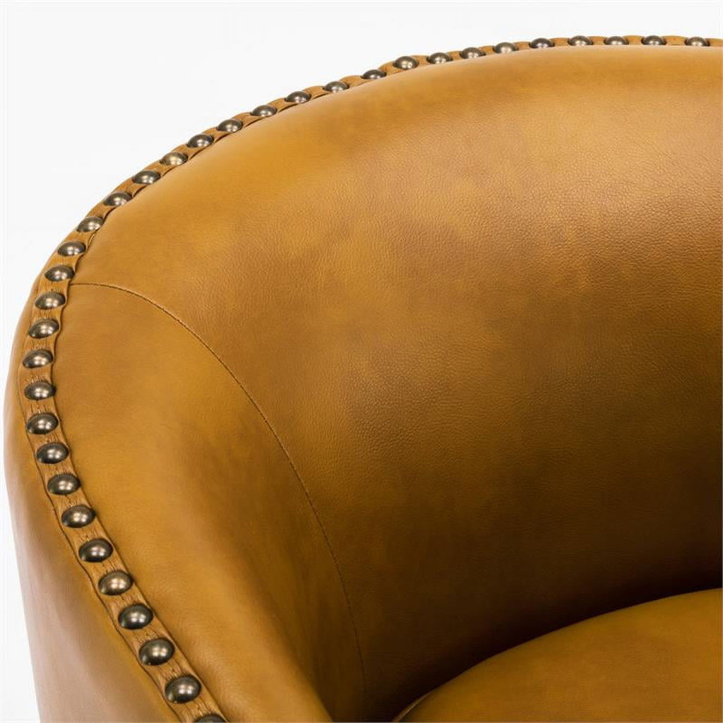 Camel Brown Faux Leather Swivel Arm Chair with Nailhead Trim L38283