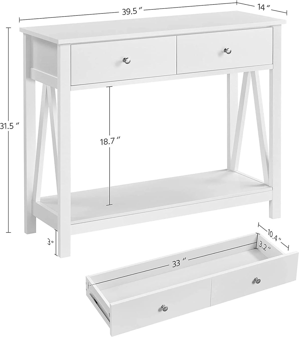 2 Tier Console Table with 1 Drawer and Open Storage Shelf, White D419532
