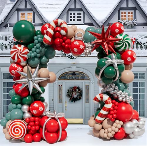 Christmas Balloon Garland Arch Kit with 160Pcs Red Green Silver Peach Nude Balloons N8723