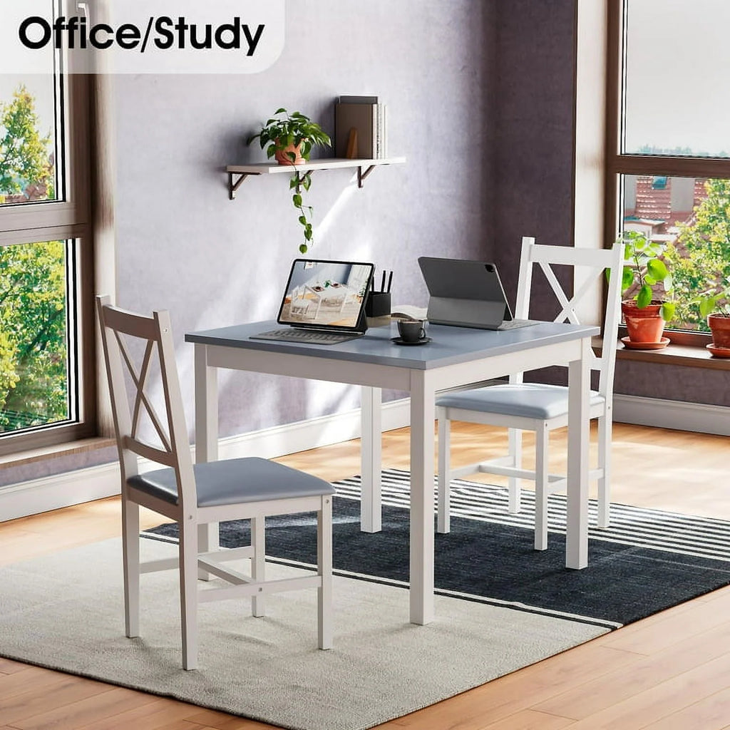 3 Piece Pine Wood Dining Table Set with 2 Upholstered Chairs A6403