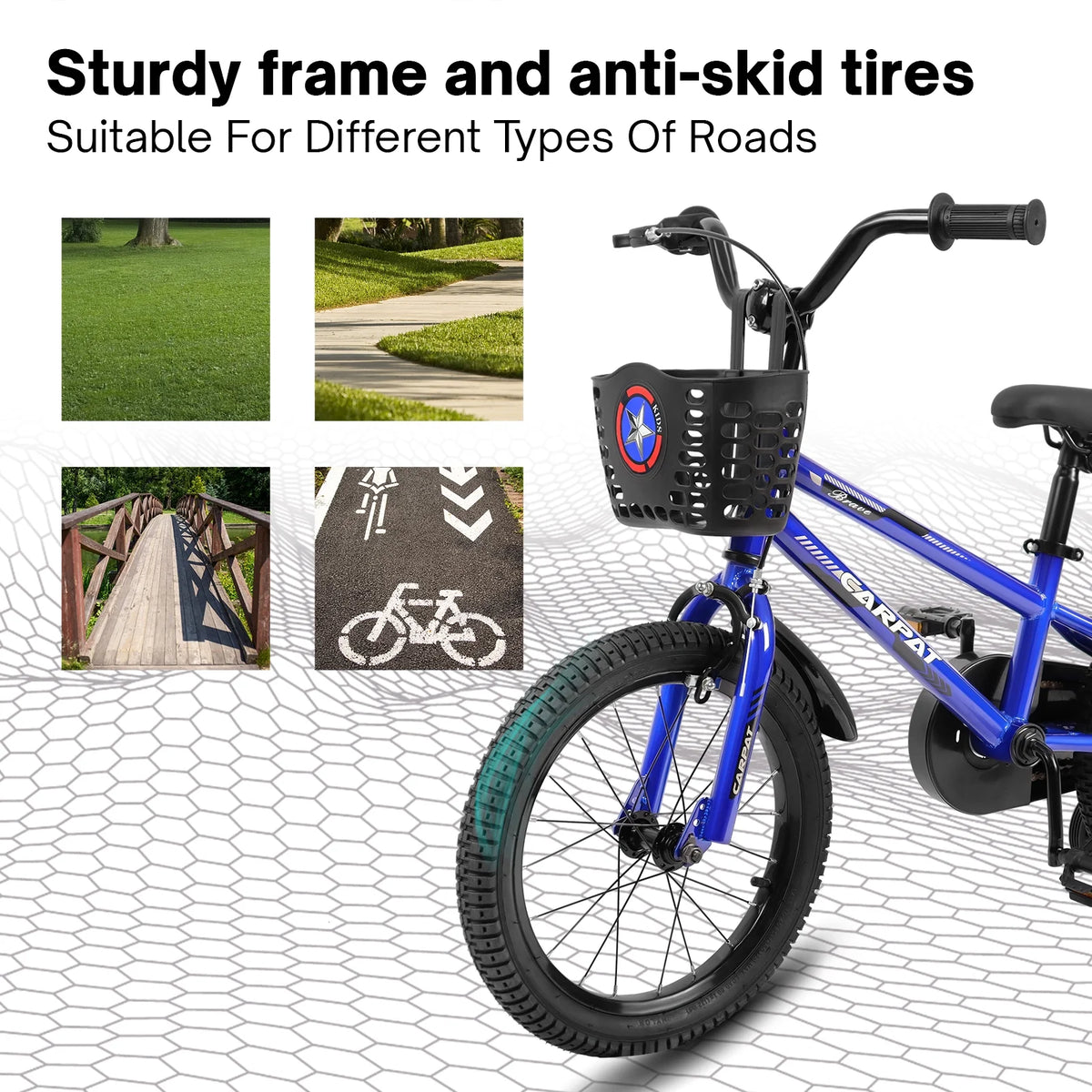 14 Inch Kids Bike with Training Wheels and Basket, White G515985