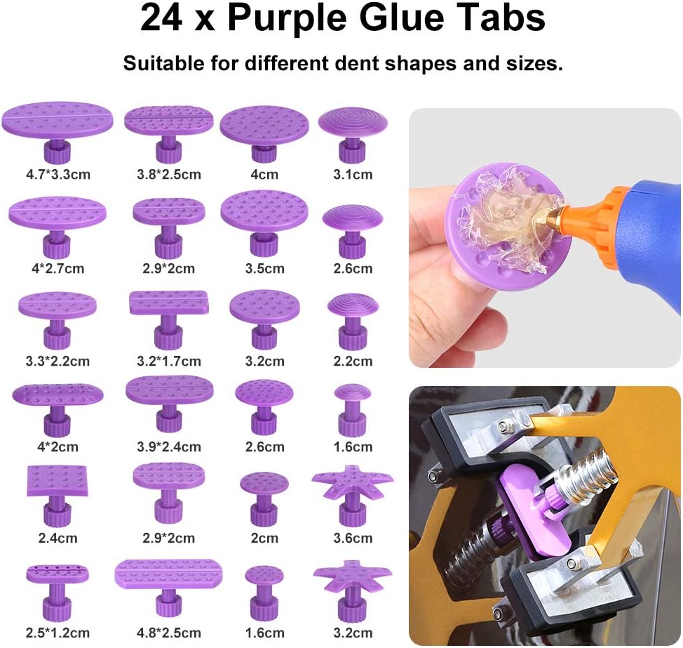 53pcs Dent Puller Paintless Dent Repair Tools Kit with Golden Dent Lifter Glue Sticks Tabs Slide Hammer Z33310