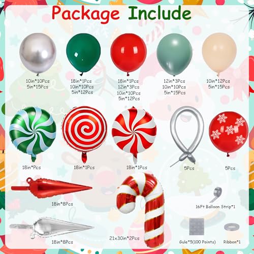 Christmas Balloon Garland Arch Kit with 160Pcs Red Green Silver Peach Nude Balloons N8723