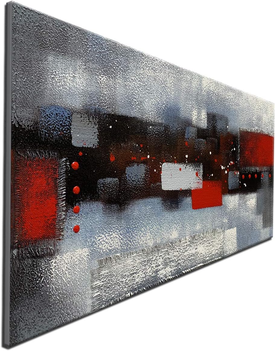 Red Gray Textured 3D Oil Painting on Canvas, Pack of 2 G202