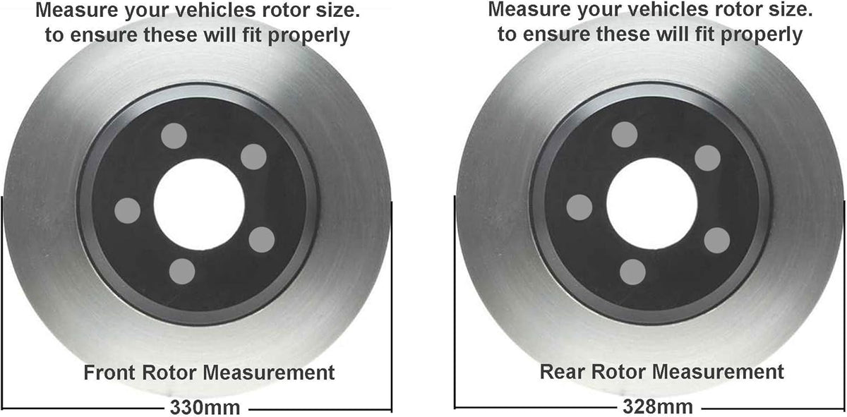 330mm Front and 328mm Rear Disc Rotors with Brake Pads 10pc Set Q647934