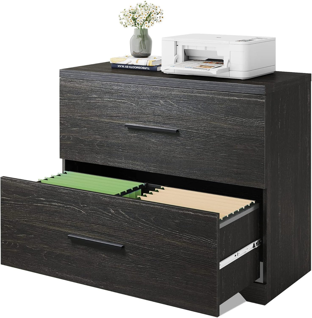 Gray Oak 2 Drawer Wood Lateral File Cabinet I10428