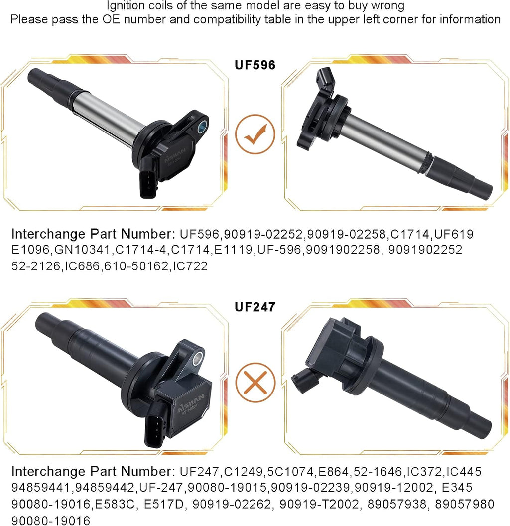 Set of 4 Ignition Coil Pack for 2009-2017 Corolla 1.8L 2.4L L4 Prius F412