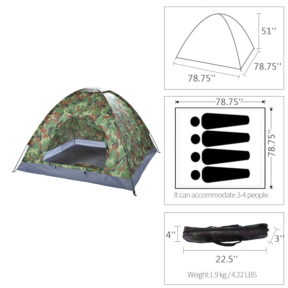 3-4 Person Camouflage Camping Tent with Carrying Bag K69693