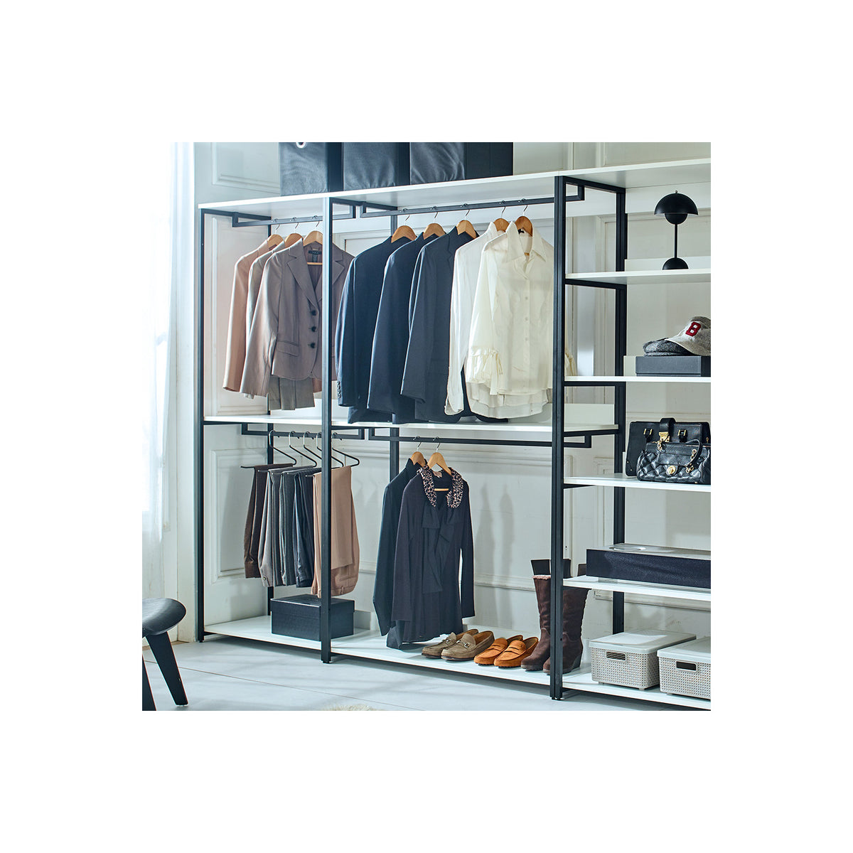 White Freestanding Wood Closet System with Metal Frame Y81188