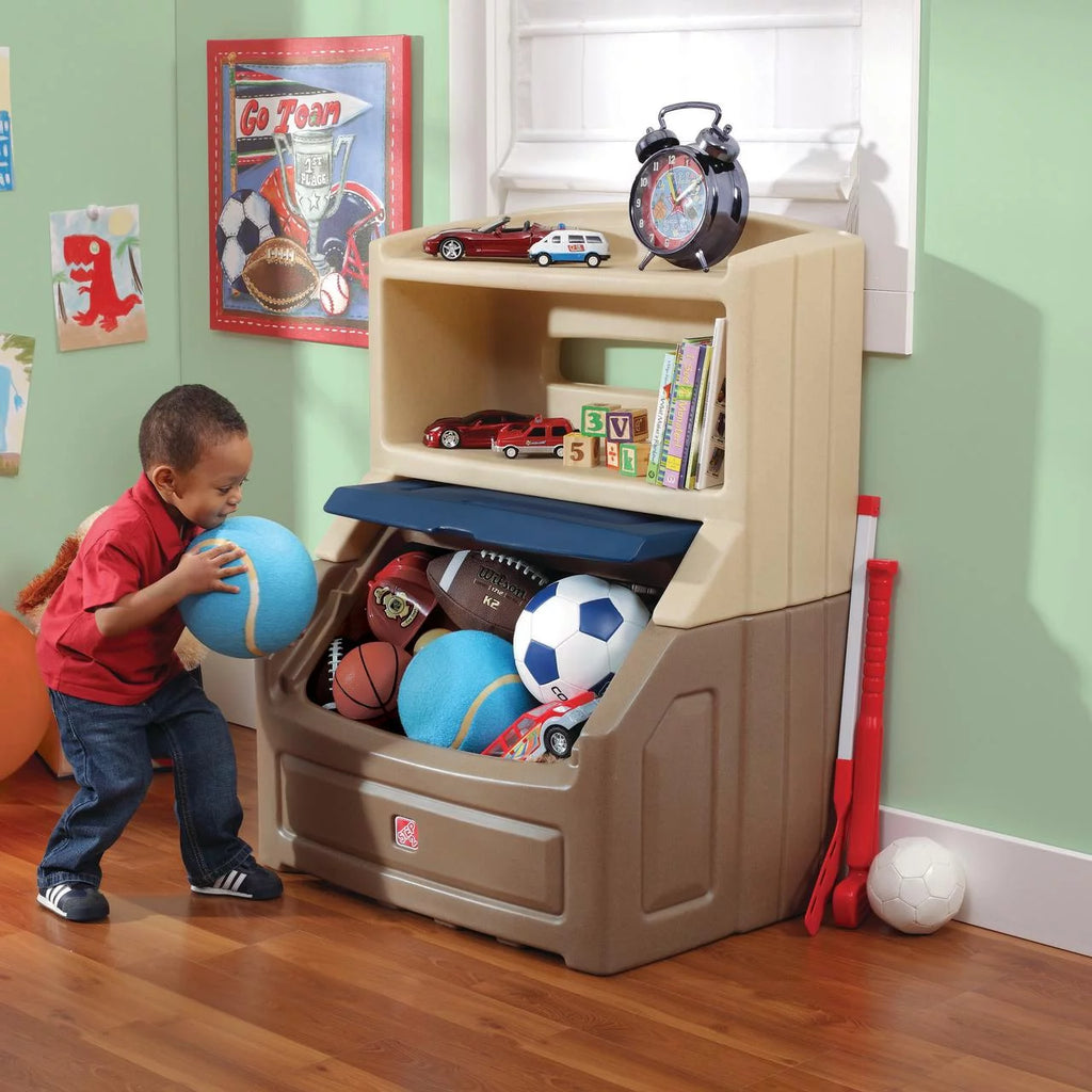 Brown and Blue Plastic Toddler Bookcase and Toy Box M780
