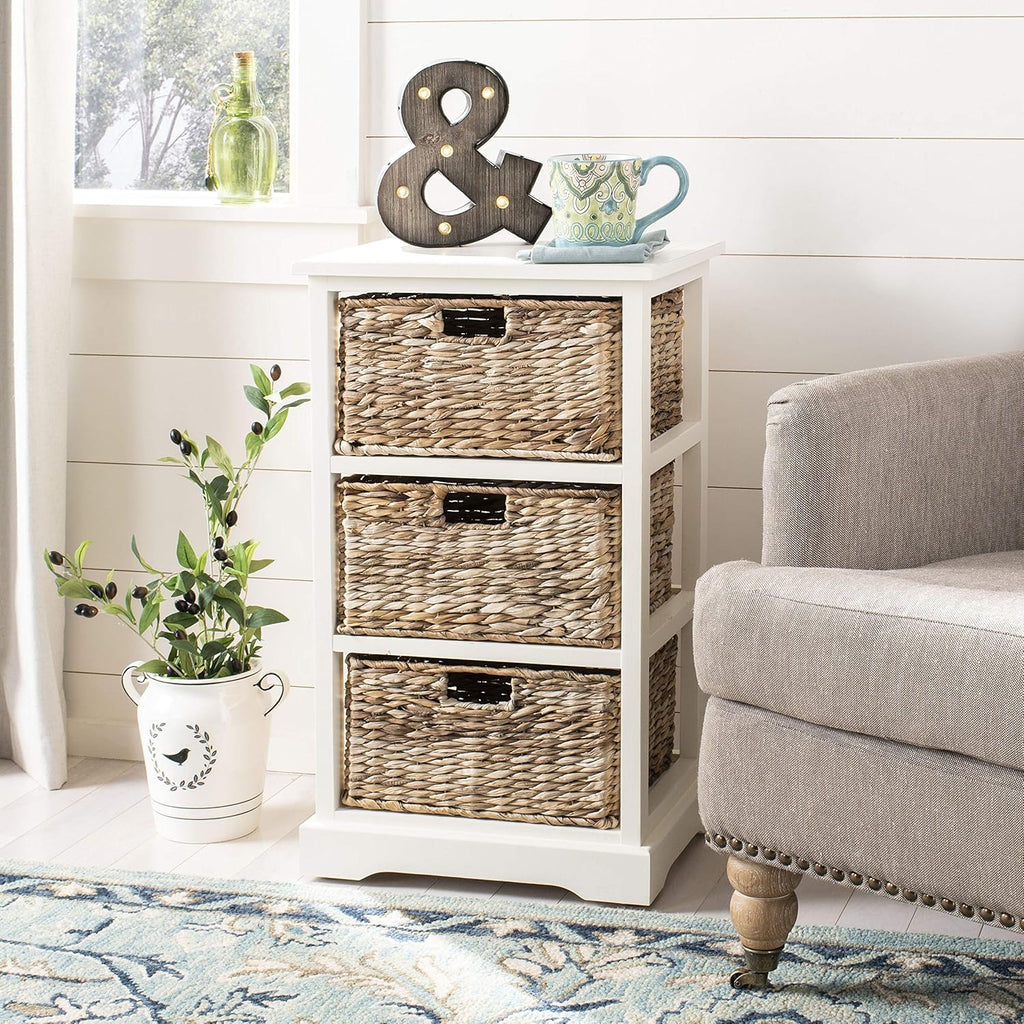 Distressed Black 3 Wicker Basket Storage Side Table I1730