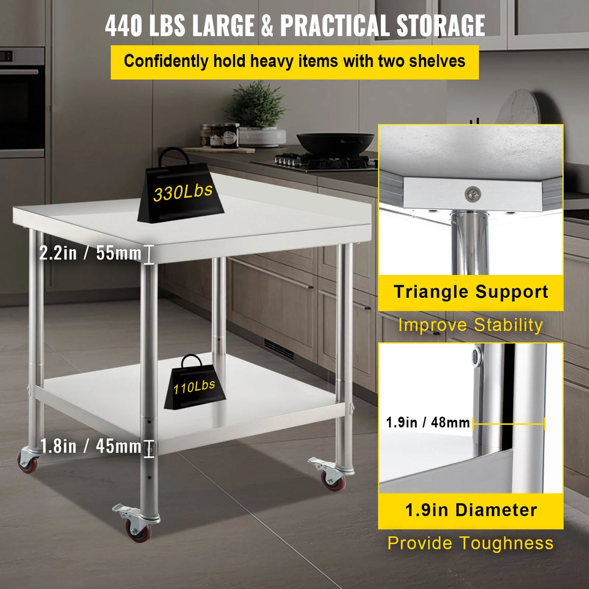 Stainless Steel Work Table 24x15in with 4 Casters J431