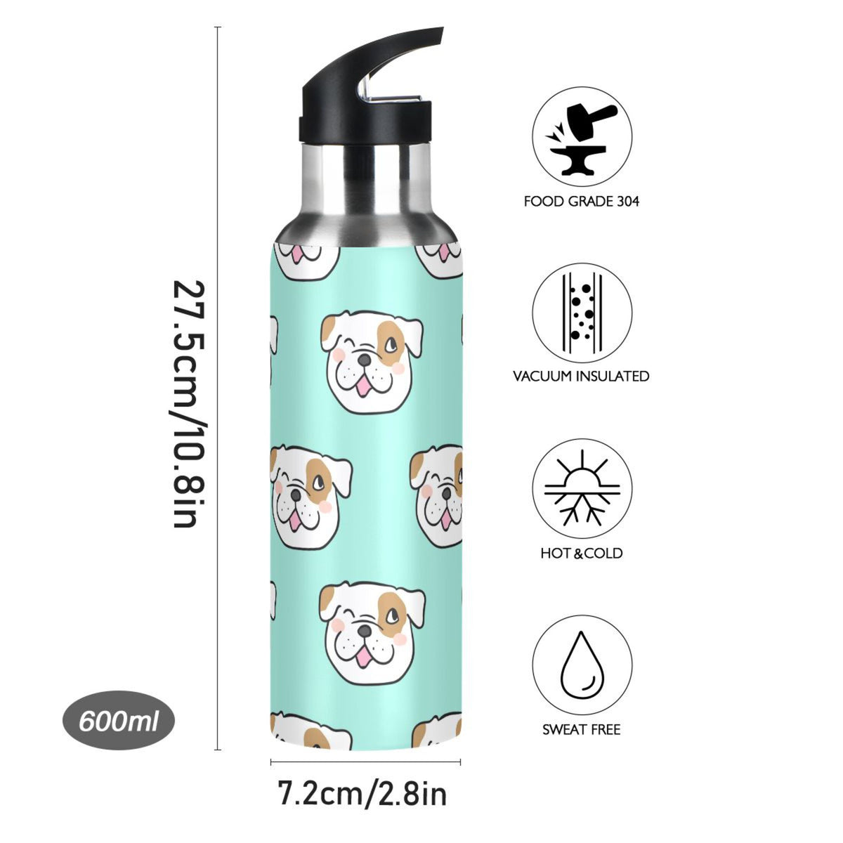 Green Stainless Steel Vacuum Insulated Water Bottle 20 OZ Y694