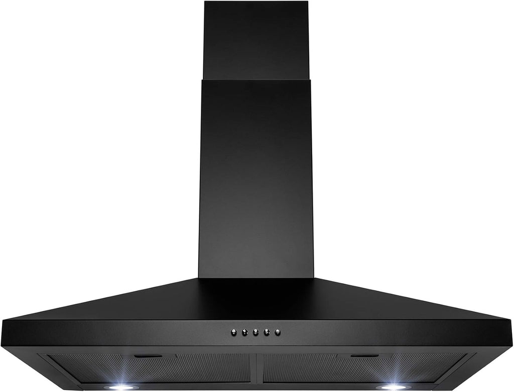 Black Painted Stainless Steel Wall Mount Range Hood with Carbon Filters X9482