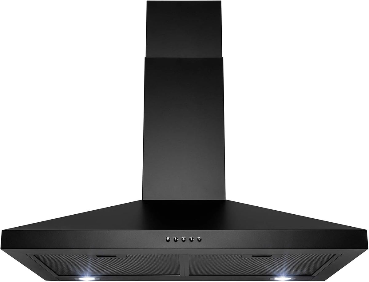 Black Painted Stainless Steel Wall Mount Range Hood with Carbon Filters X9482