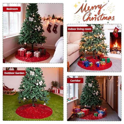 48 Inch Red Sequin Christmas Tree Skirt T4566