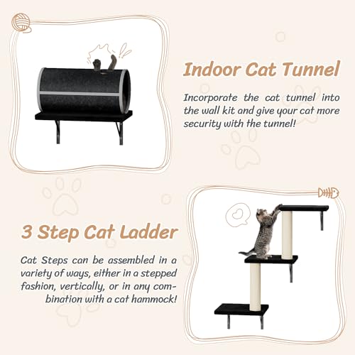 7-in-1 Wall Mounted Cat Climber Set with Cat House, Tunnel, Bridge, Tree, Steps, Scratcher Board and Hammock (Grey) H740635