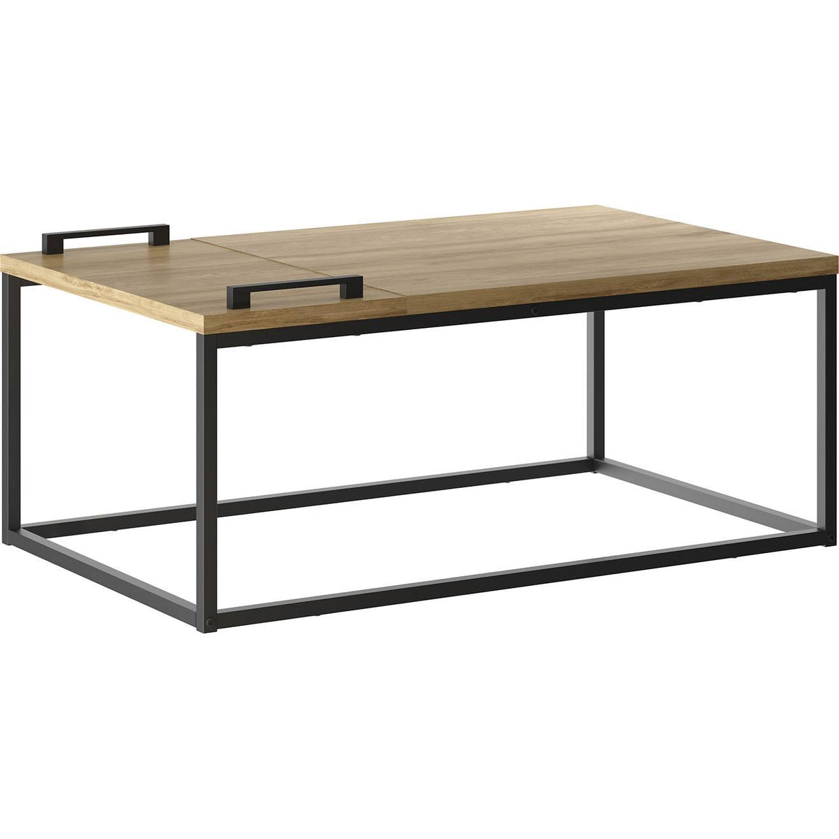 Oak and Black Painted Metal Cocktail Table K86249