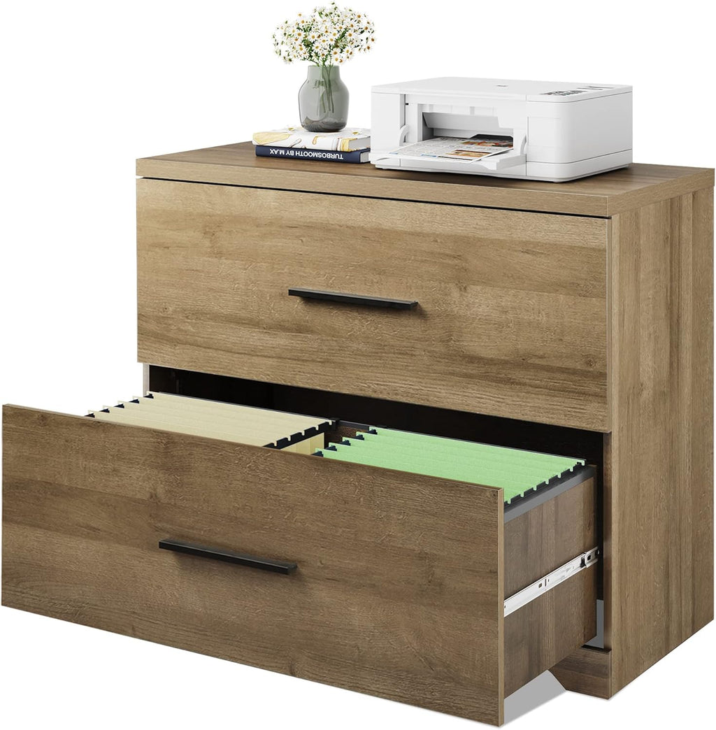 Gray Oak 2 Drawer Wood Lateral File Cabinet I10428