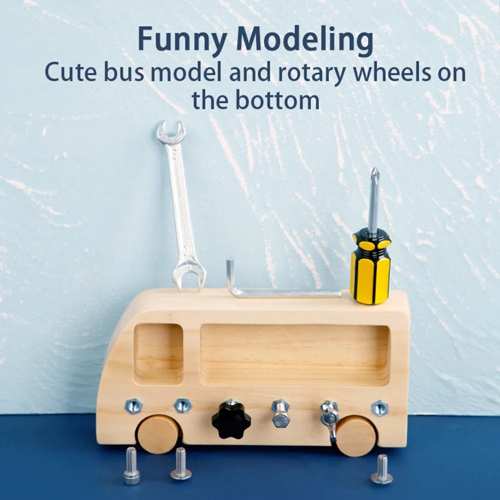 Montessori Screw Driver Board Wooden Busy Bus Sensory Toy Z425151