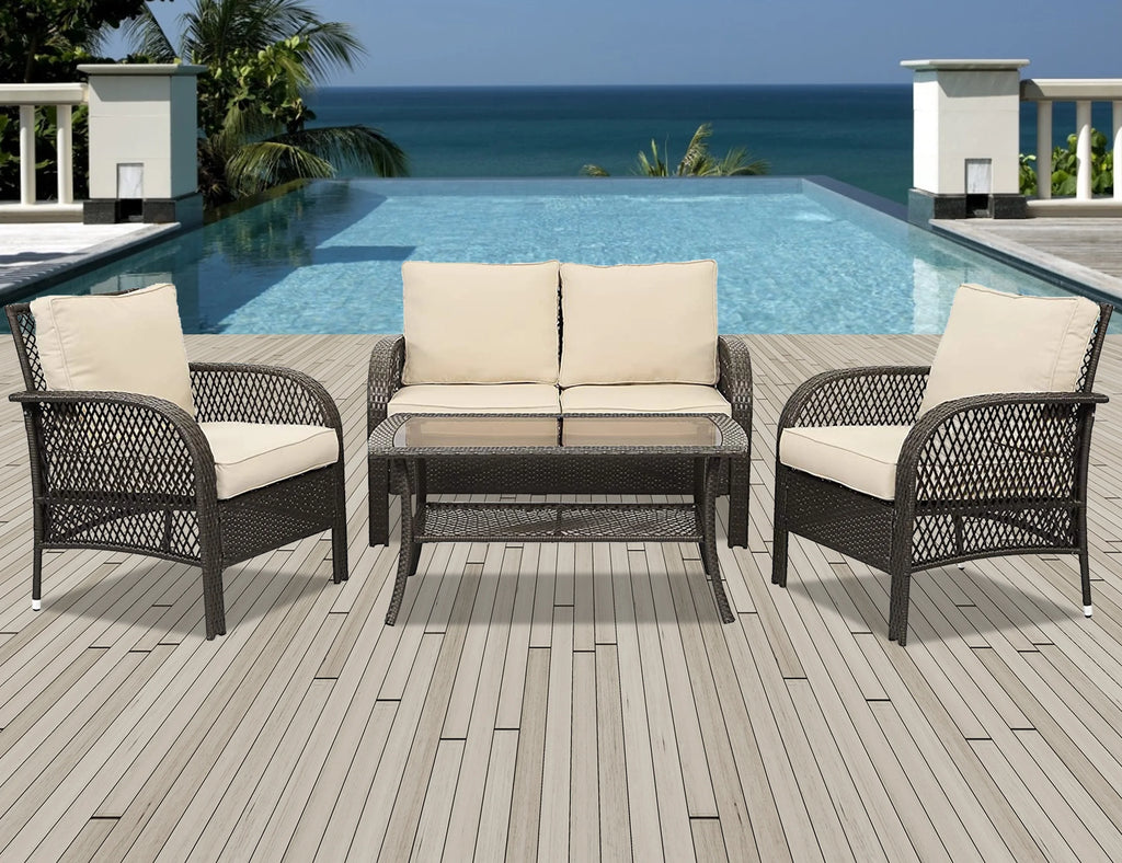 5 Pcs Wicker Rattan Conversation Chairs Set, Brown P9076