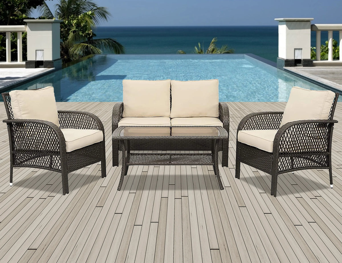 5 Pcs Wicker Rattan Conversation Chairs Set, Brown P9076