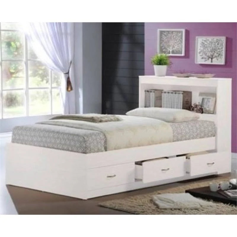Twin-size Captain Bed with 3-Drawers and Headboard White P415