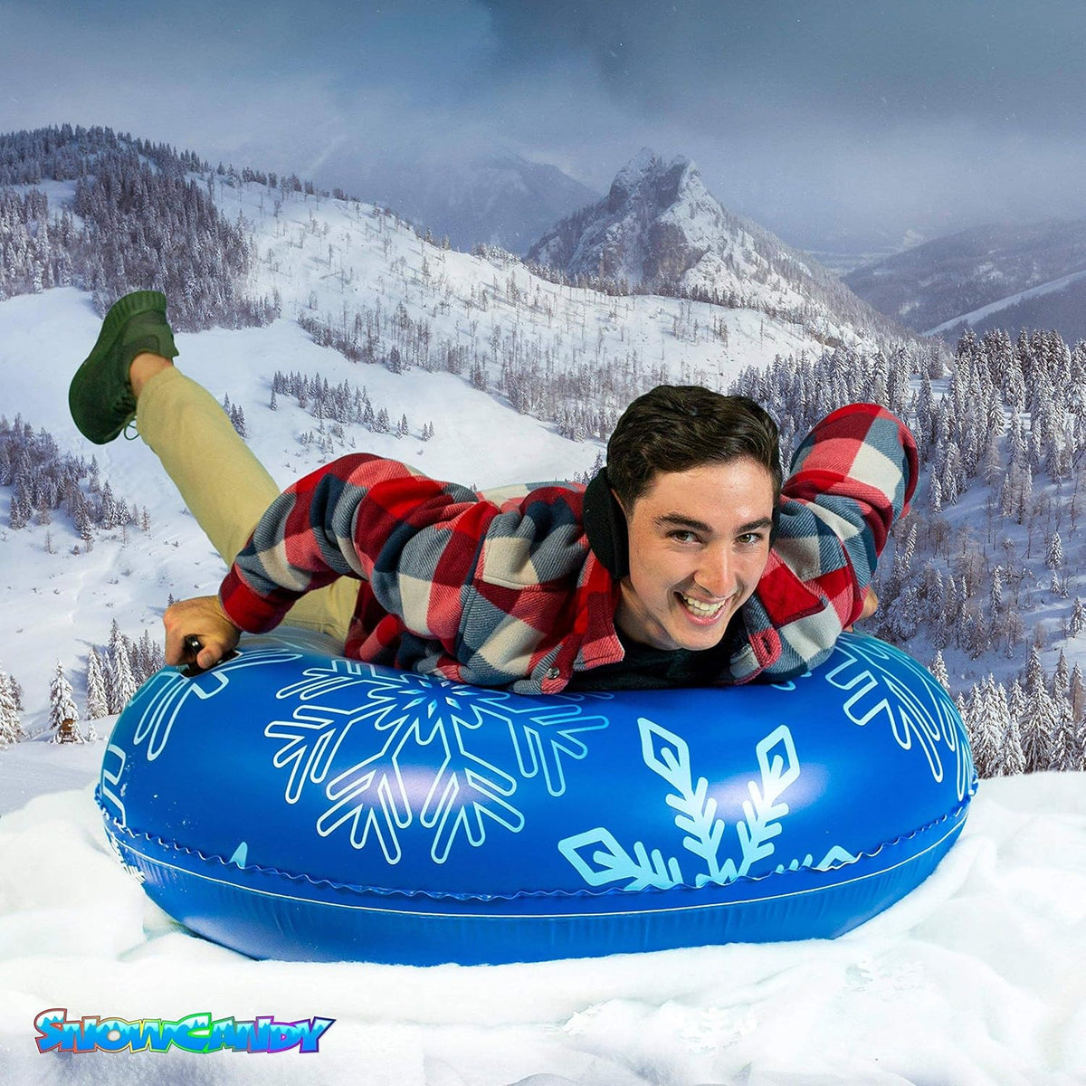 Blue Inflatable Snow Tube Sled with Handles Q6449