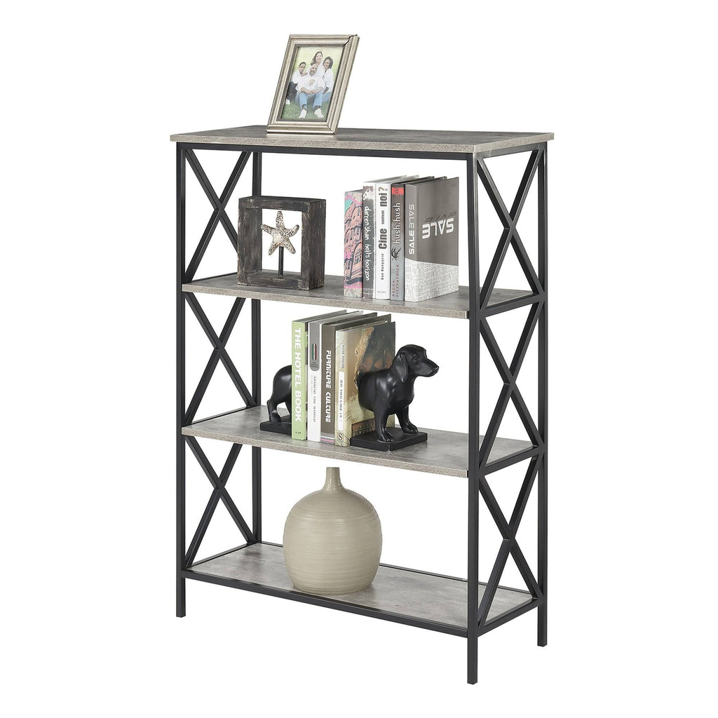 Metal and Wood 4-Shelf Bookcase Grey O6753