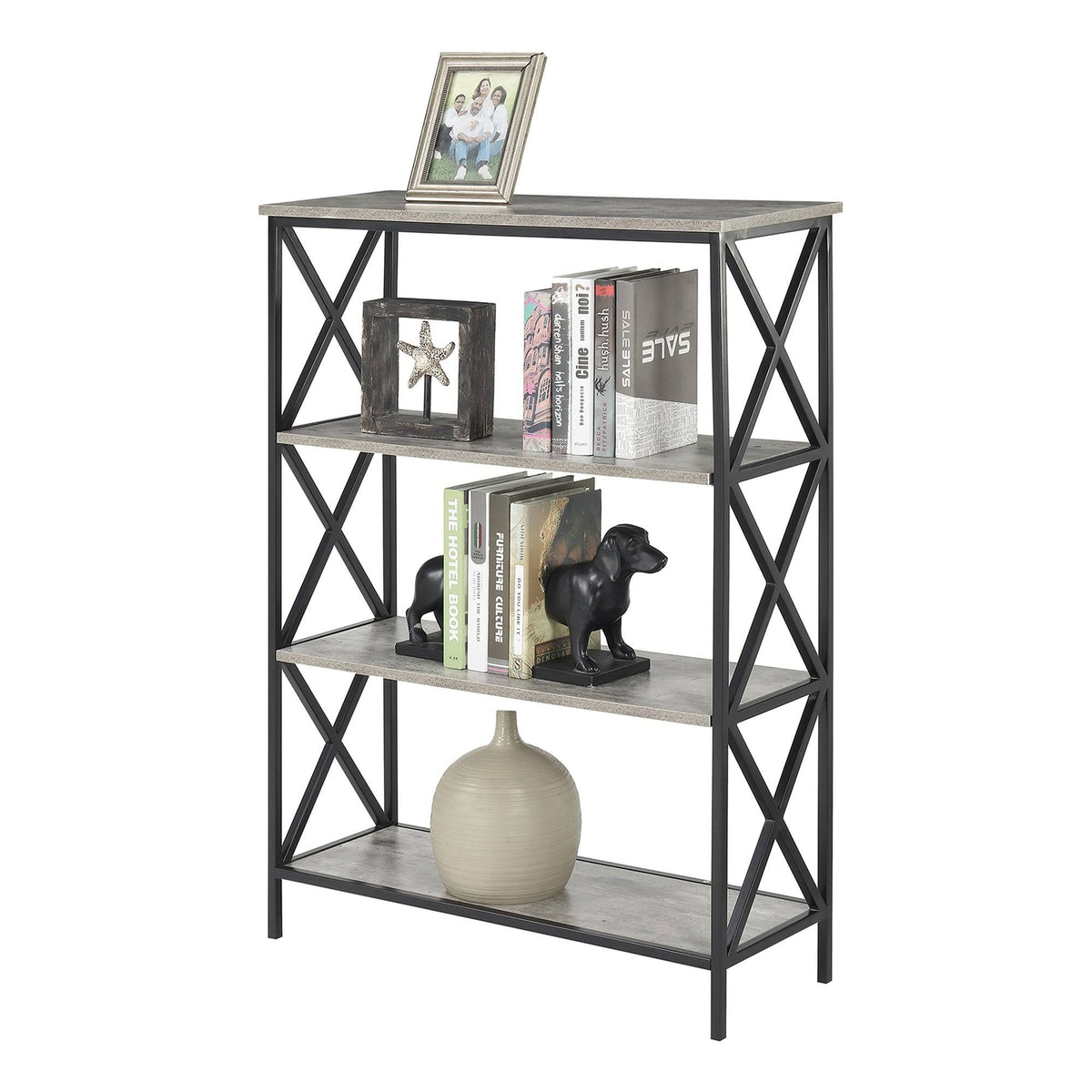 Metal and Wood 4-Shelf Bookcase Grey O6753