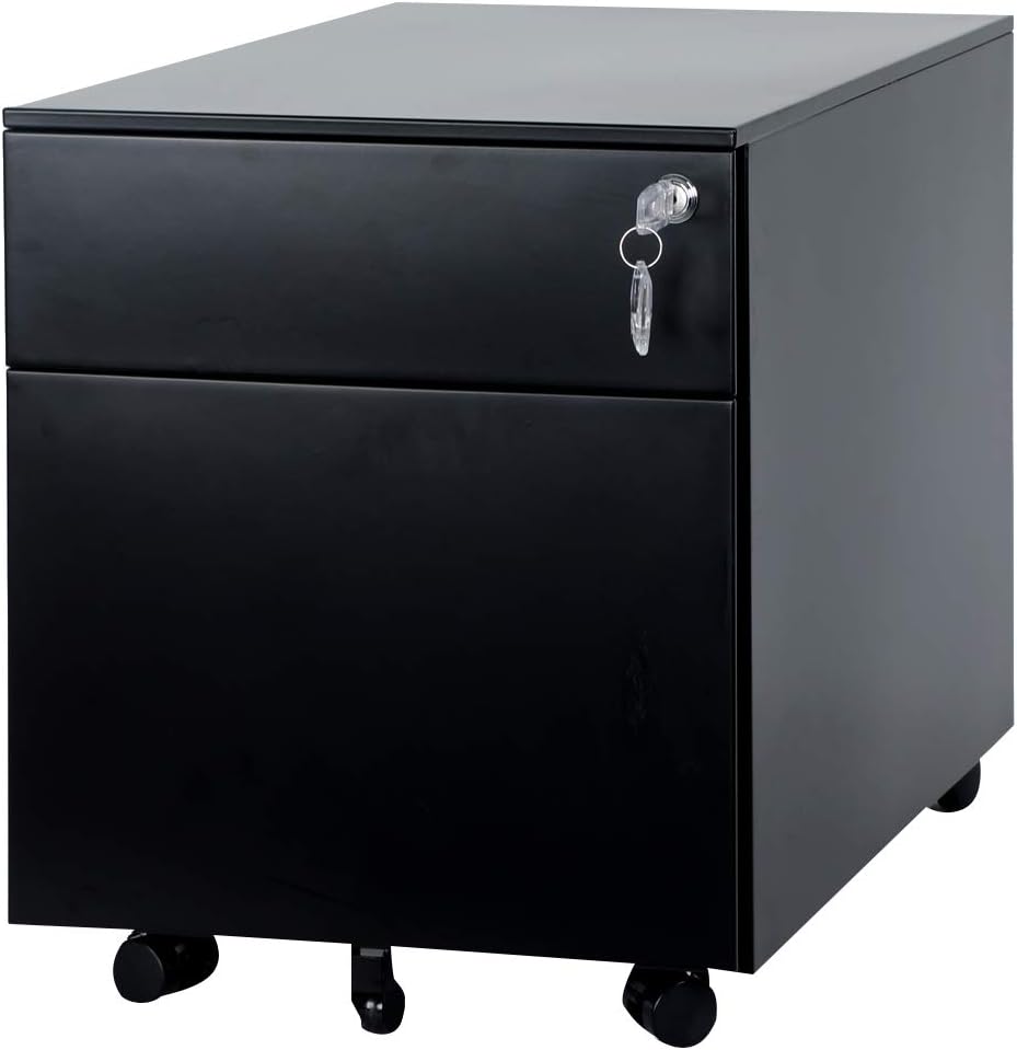 White 2 Drawer Steel File Cabinet with Casters and Lock D161086